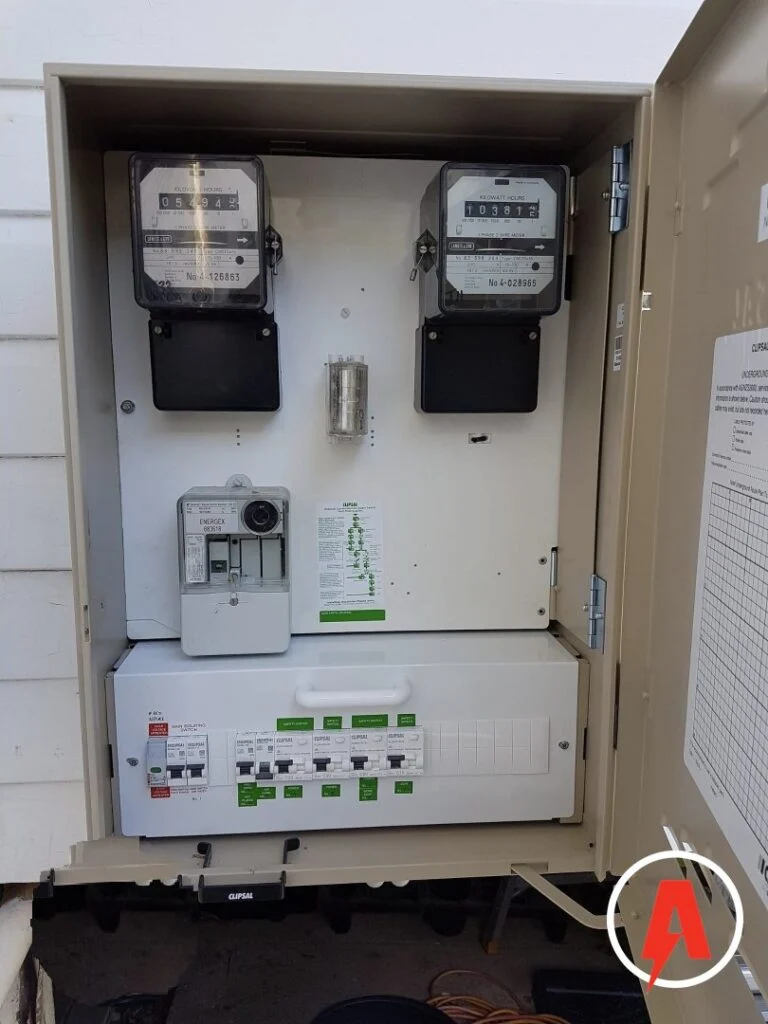 Meter box with a new switchboard and safety switches installed